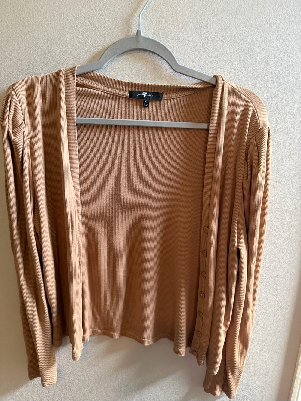7 For All Mankind Tan Ribbed Button-Front Cardigan - Picture 2 of 6